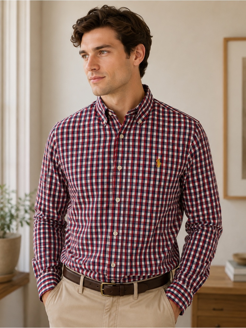 U.S. Polo Assn. Red & Navy Check Button-Down Shirt